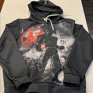 Manga Graphic Gray Hoodie with Red Accents